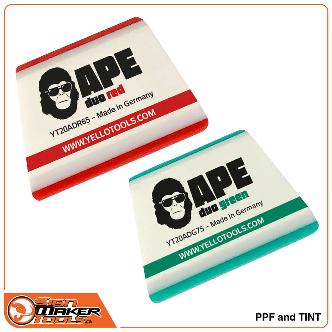 APE Duo Red and Green PPF squeegees by Yellotools for protective film and tint installation