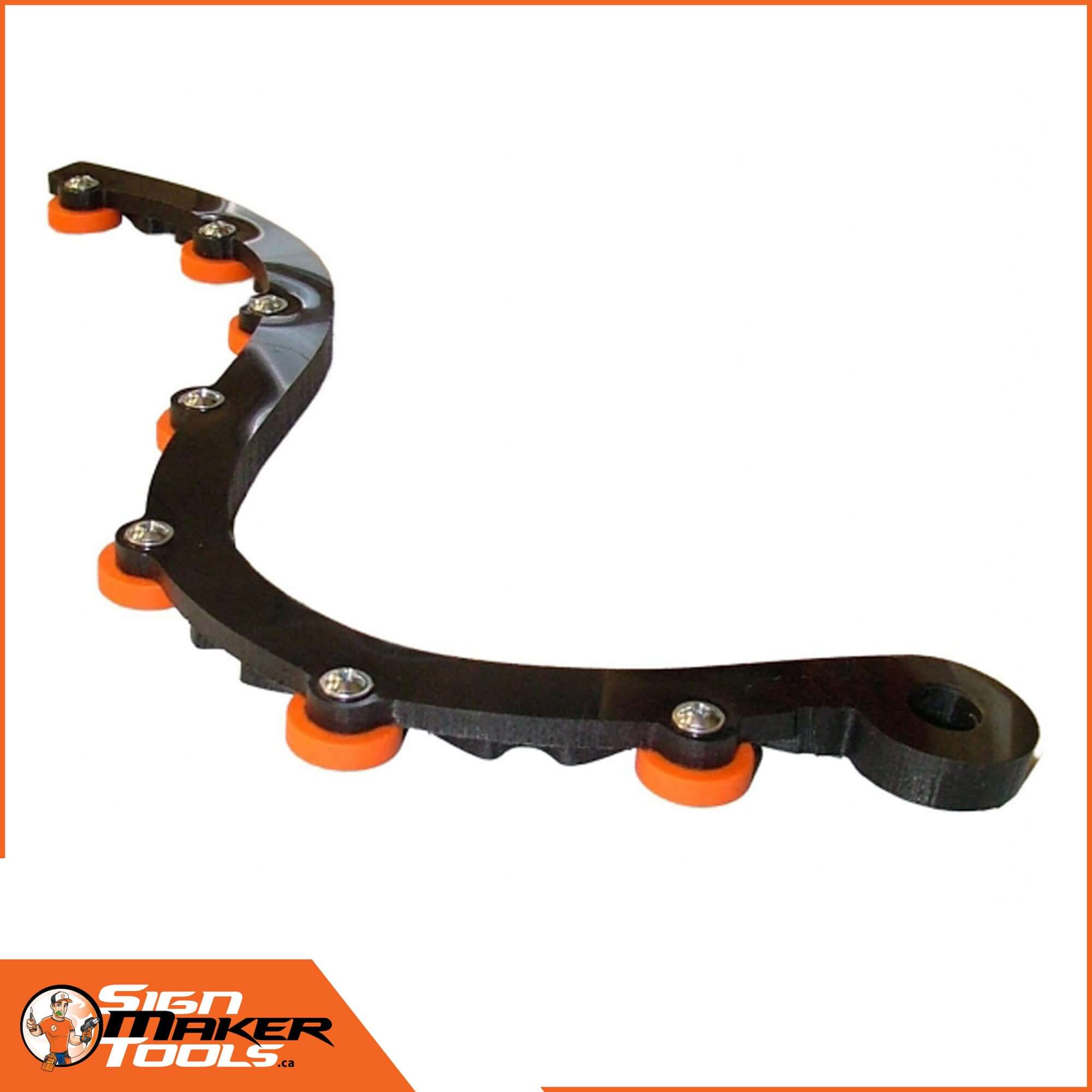 Close-up of the Black Mamba flexible magnet chain with orange magnetic feet