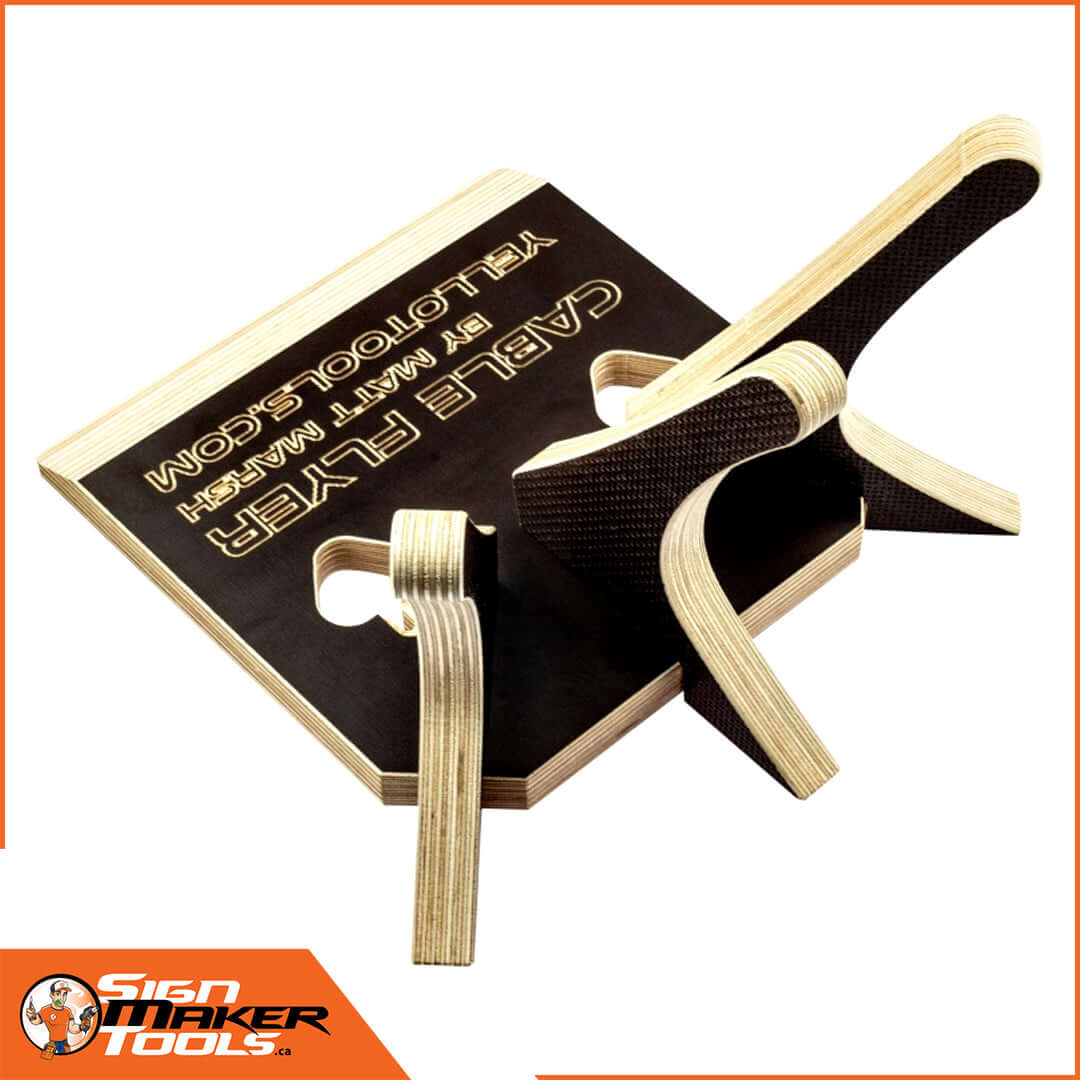 Side view of Cable Flyer showing durable wooden construction for cable and hose protection