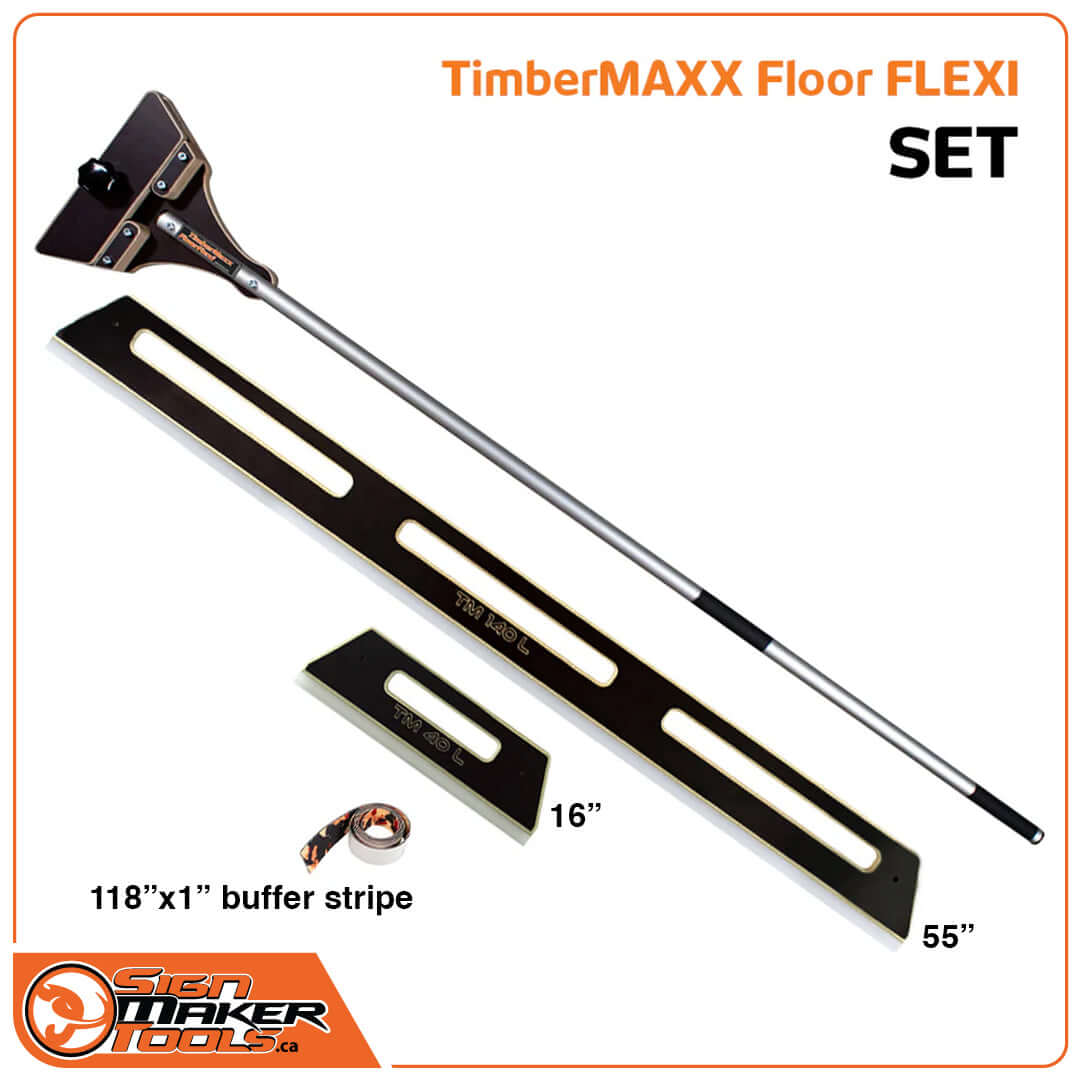 TimberMAXX Floor FLEXI Set with adapter, 55-inch and 16-inch squeegees, and 118-inch buffer stripe