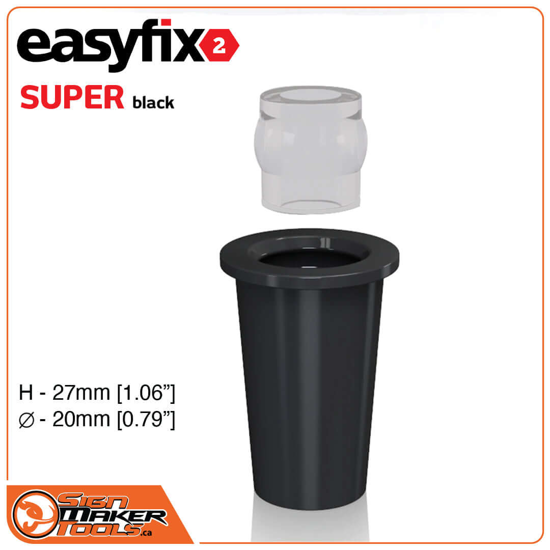 EasyFix2 Super black standoff system for dimensional letters with clear cap and measurements