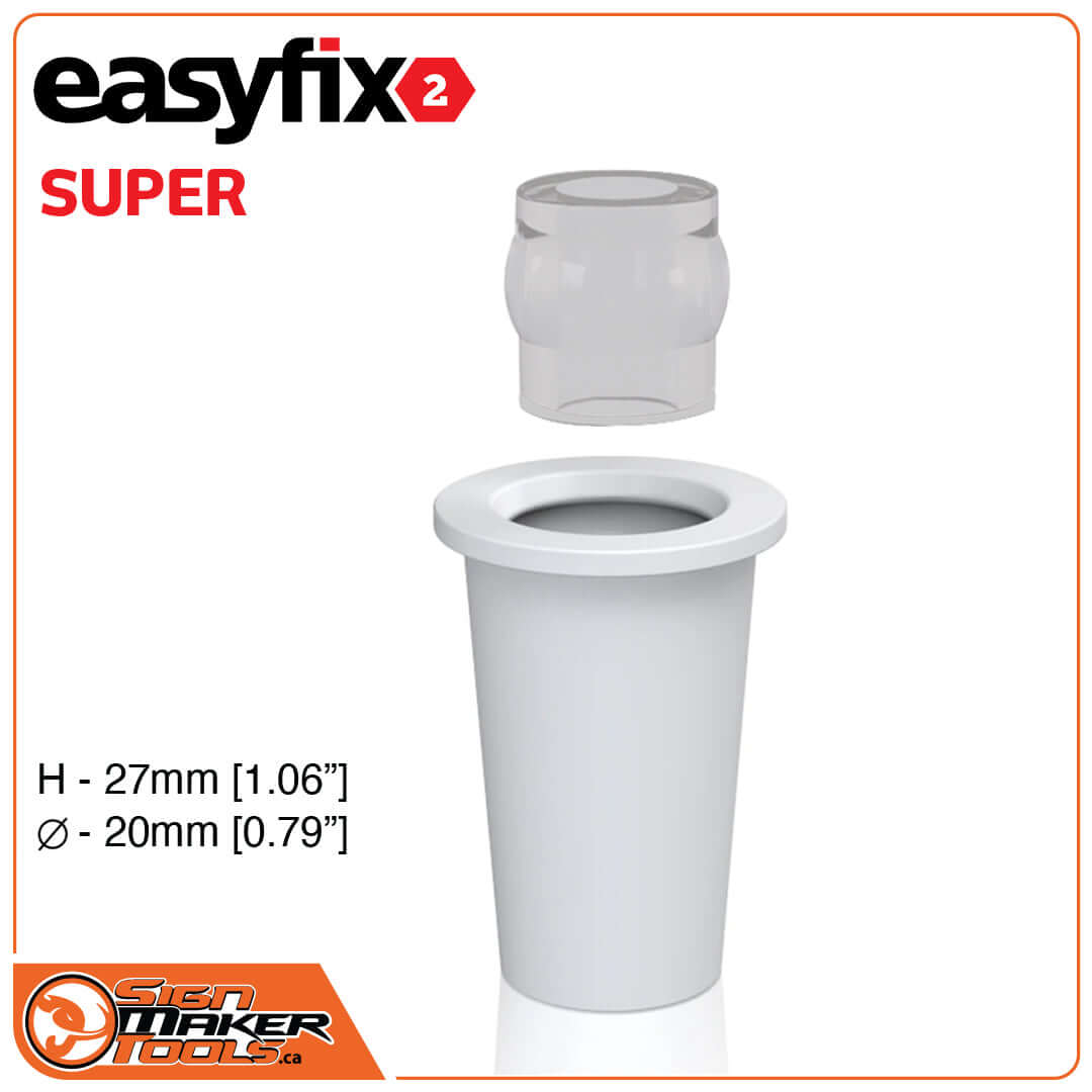 EasyFix2 Super white standoff system for dimensional letters with clear cap and measurements