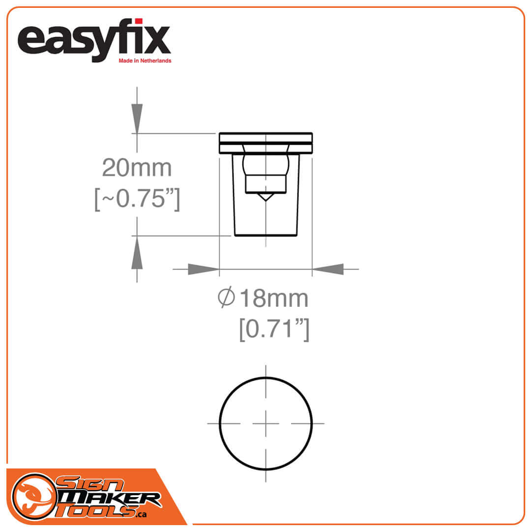 Technical drawing of Easyfix large standoff system with measurements 20mm by 18mm