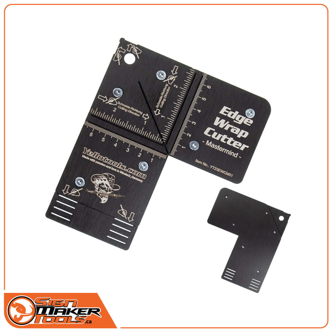 EdgeWrap Cutter Mastermind tool set for precise film and vinyl cutting with measurement guides