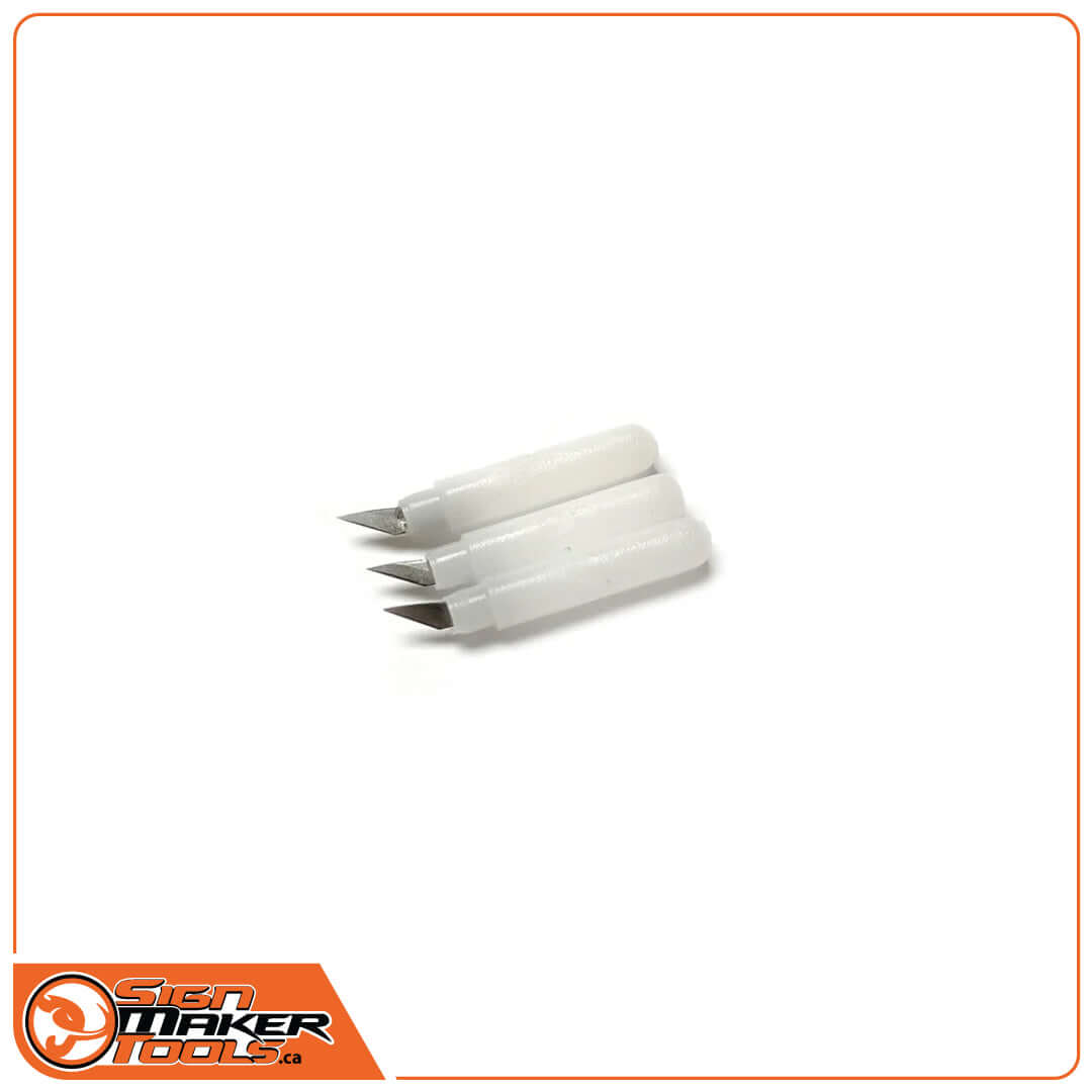 Three specialty replacement blades for Hero Knife with white handles displayed on a white background