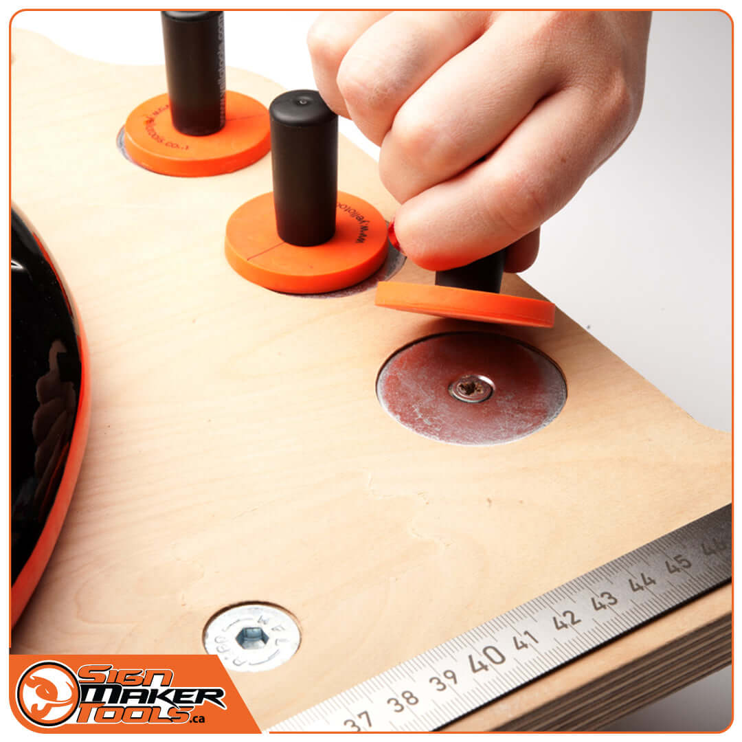 Close-up of magnetic tool holders on the LowRider seat for quick access