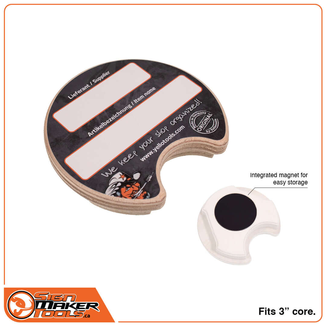 MediaLids magnetic vinyl roll lids with erasable labeling fields and integrated magnet for storage