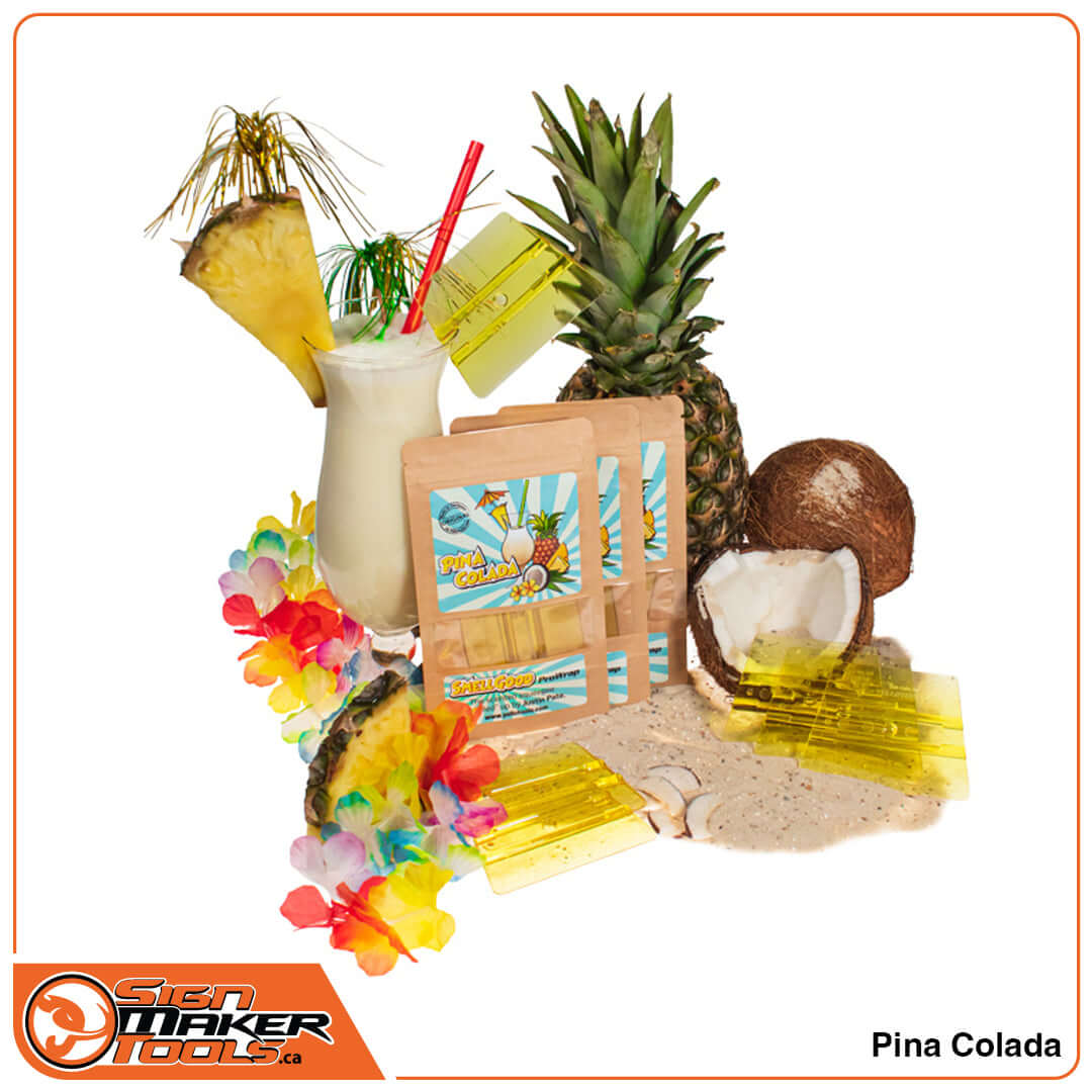 Yellow SmellGood ProWrap Pina Colada squeegee with tropical decorations, pineapple, coconut, and drink