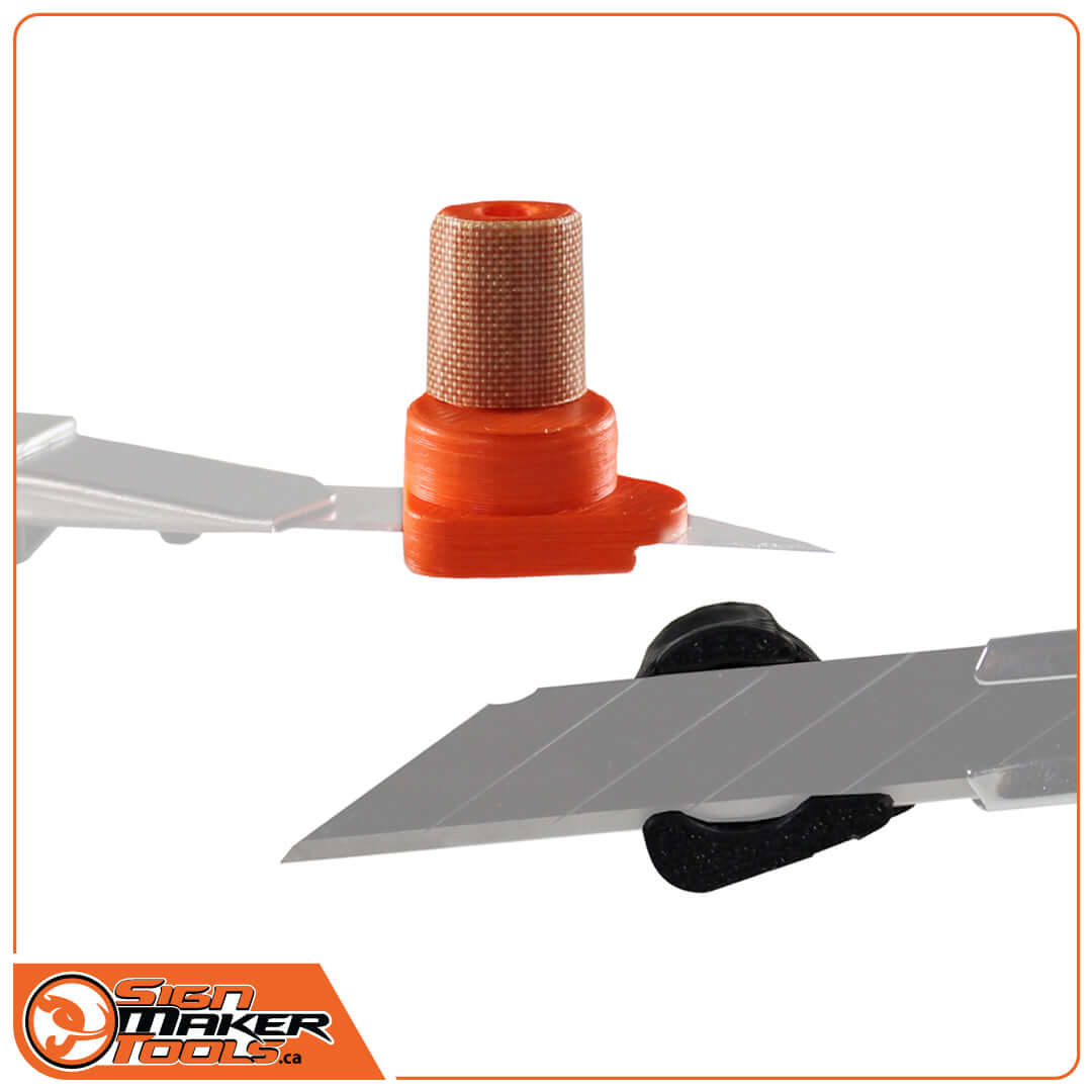 ProTrim Magnetic Cut Guides attached to utility blades for precise vinyl cutting