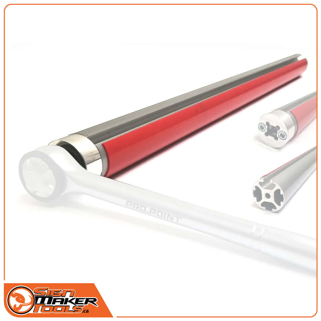 Close-up of the RapidRemover vinyl removal tool with red and silver design