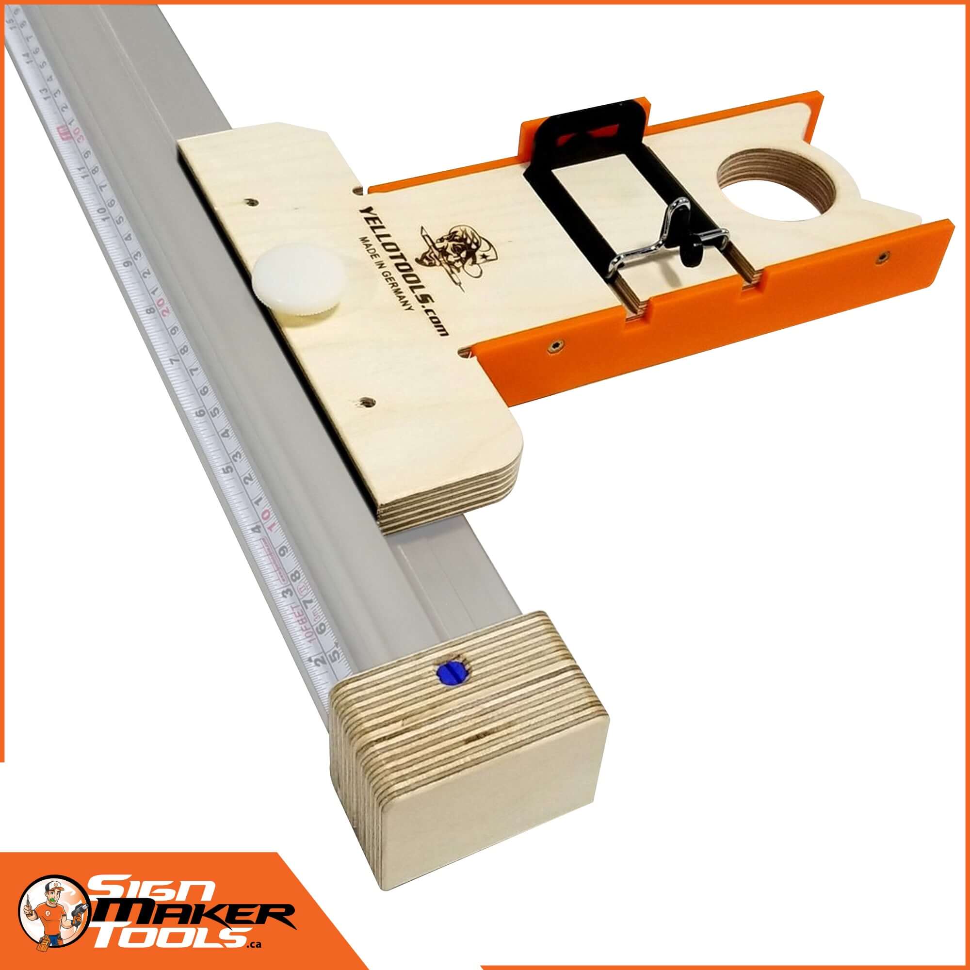 Close-up of the SignSetter mounting adapter attached to the SafetyRuler PLATINUM