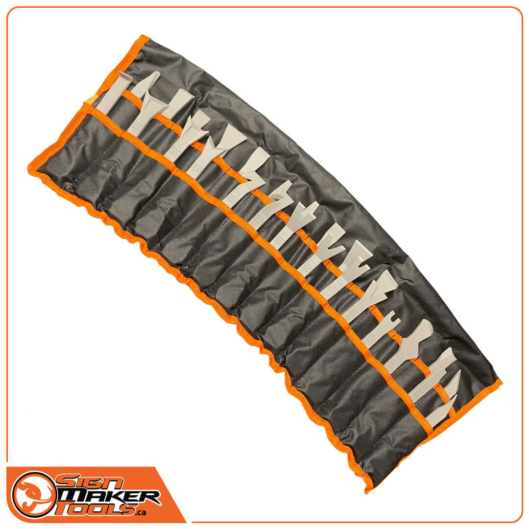 StrikerSet 27-piece automotive trim removal tool kit in protective roll-up pouch
