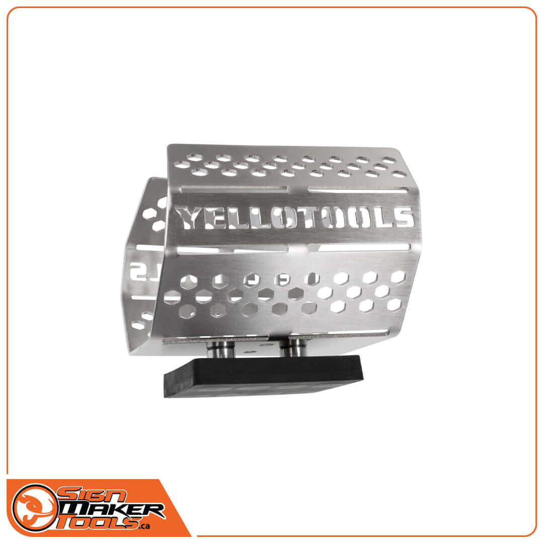 Top view of the YelloKNOX heat gun holder showing its magnetic base and vent design