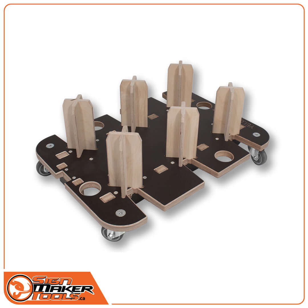 Twister Slot mobile holder for 6 rolls featuring sturdy wooden supports