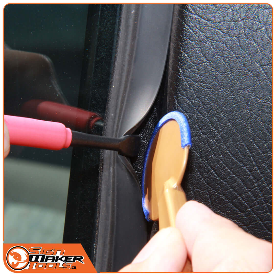 LacyTip HD steel installer tool lifting rubber trim during vehicle wrap application