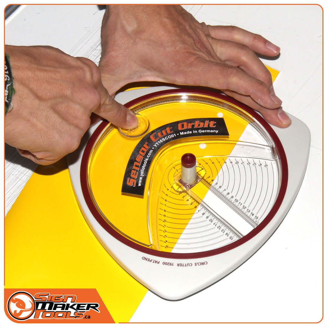 Demonstration of SensorCut Orbit circle cutter in use on yellow sheet