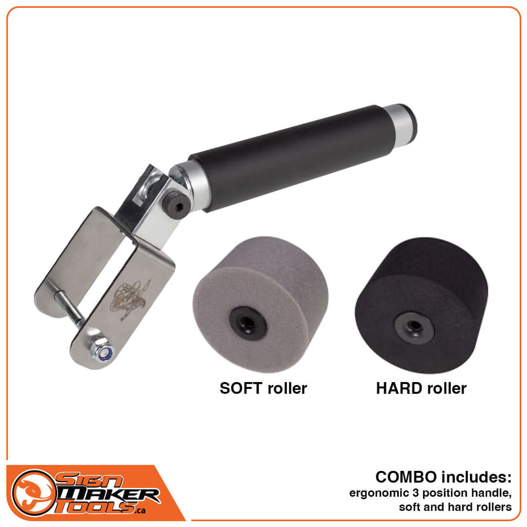 Vinyl application combo kit with ergonomic handle, soft roller, and hard roller