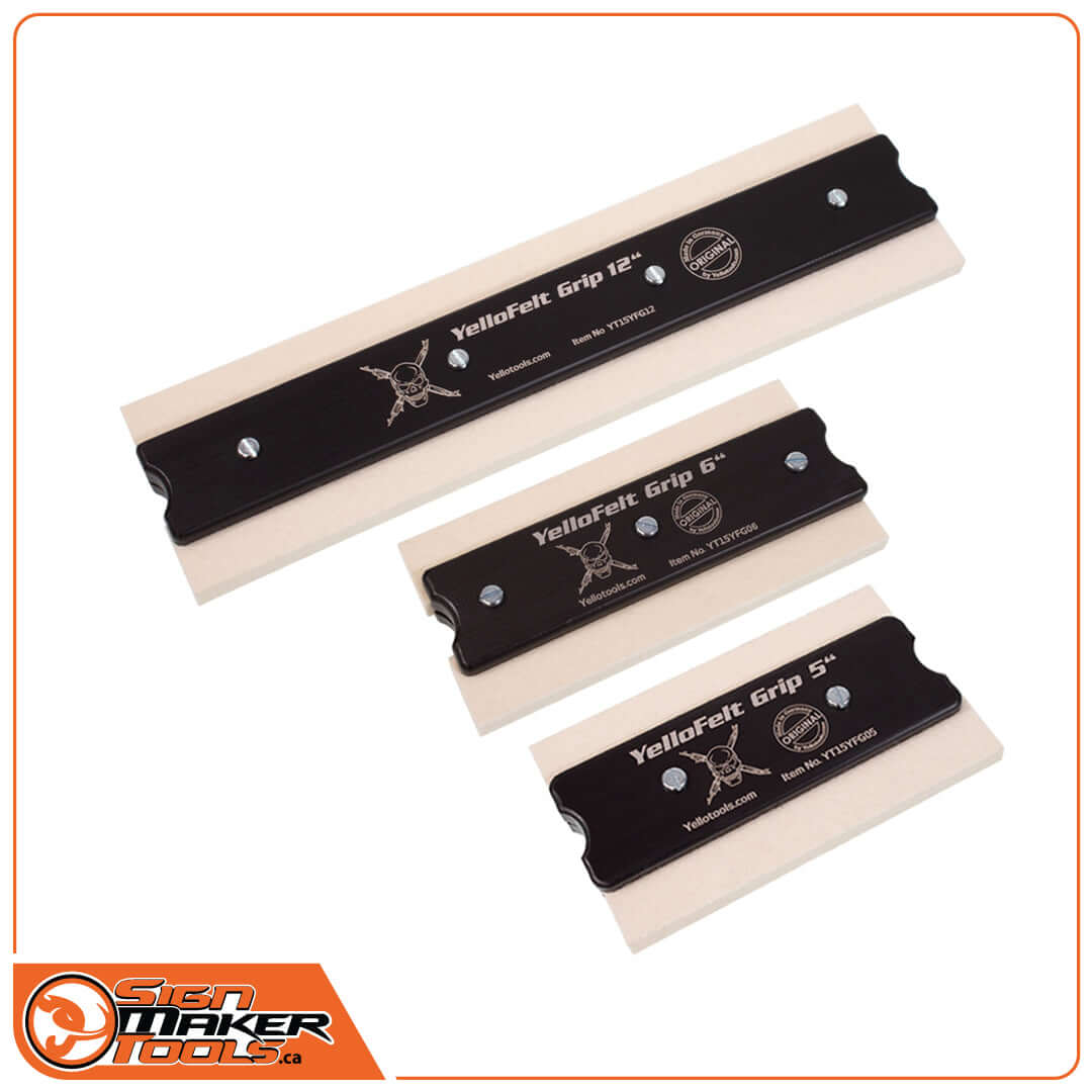 YelloFelt GRIP squeegee set by YelloTools—professional-grade sign-making tool for precise vinyl and signage application