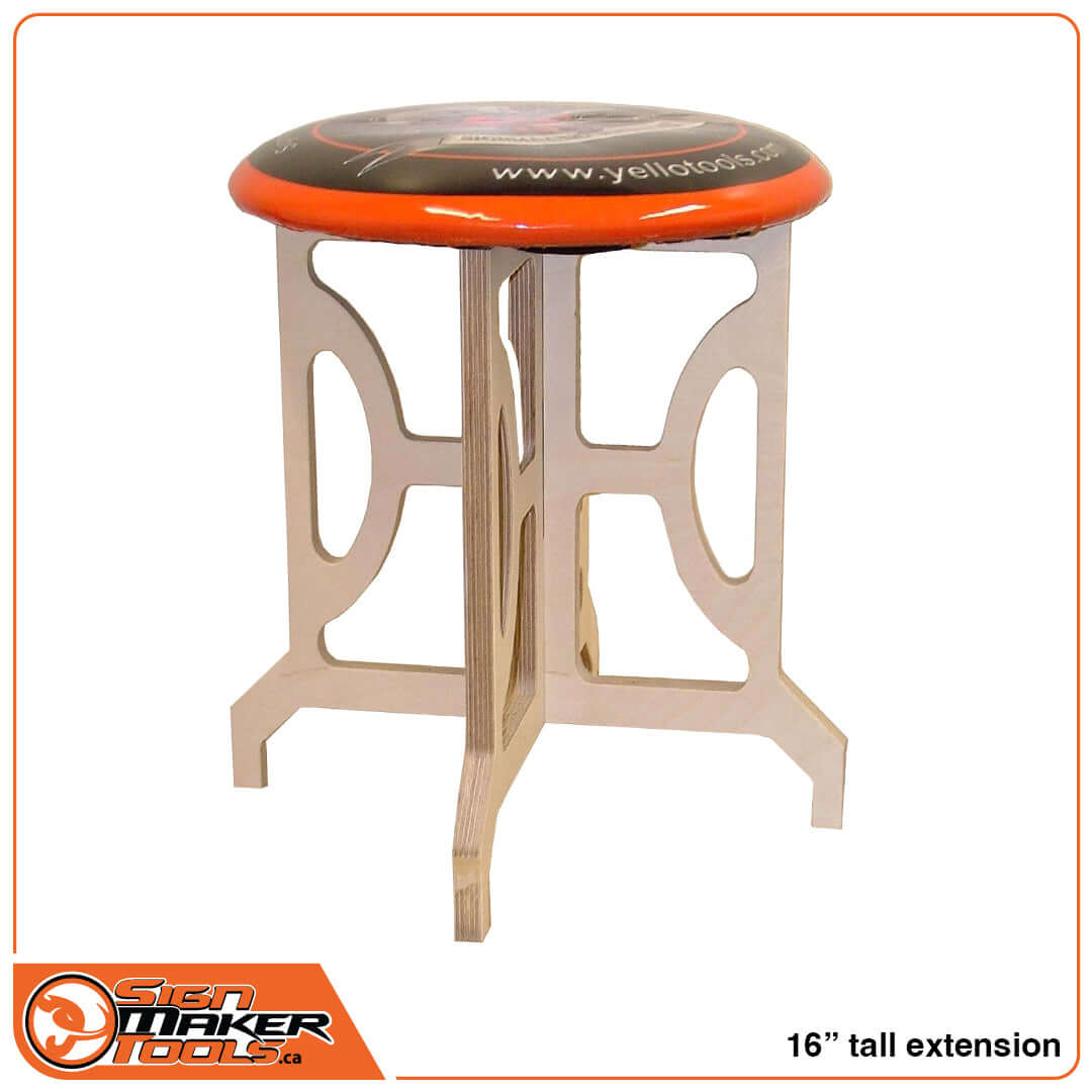 LowRider 16-inch extension stool with ergonomic birch frame and cushioned top