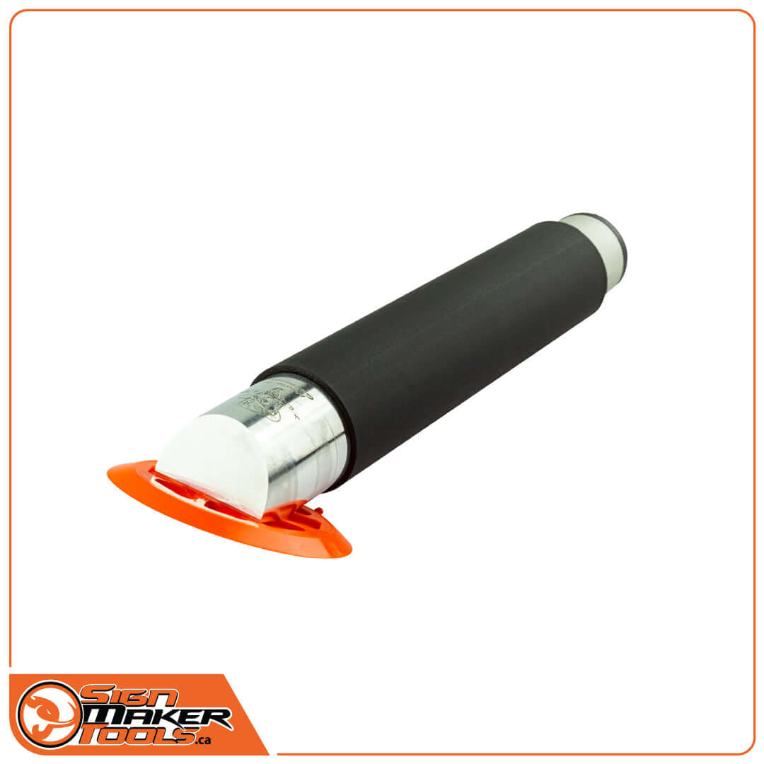 Aluminum tool handle with black rubber overgrip and orange rounded end