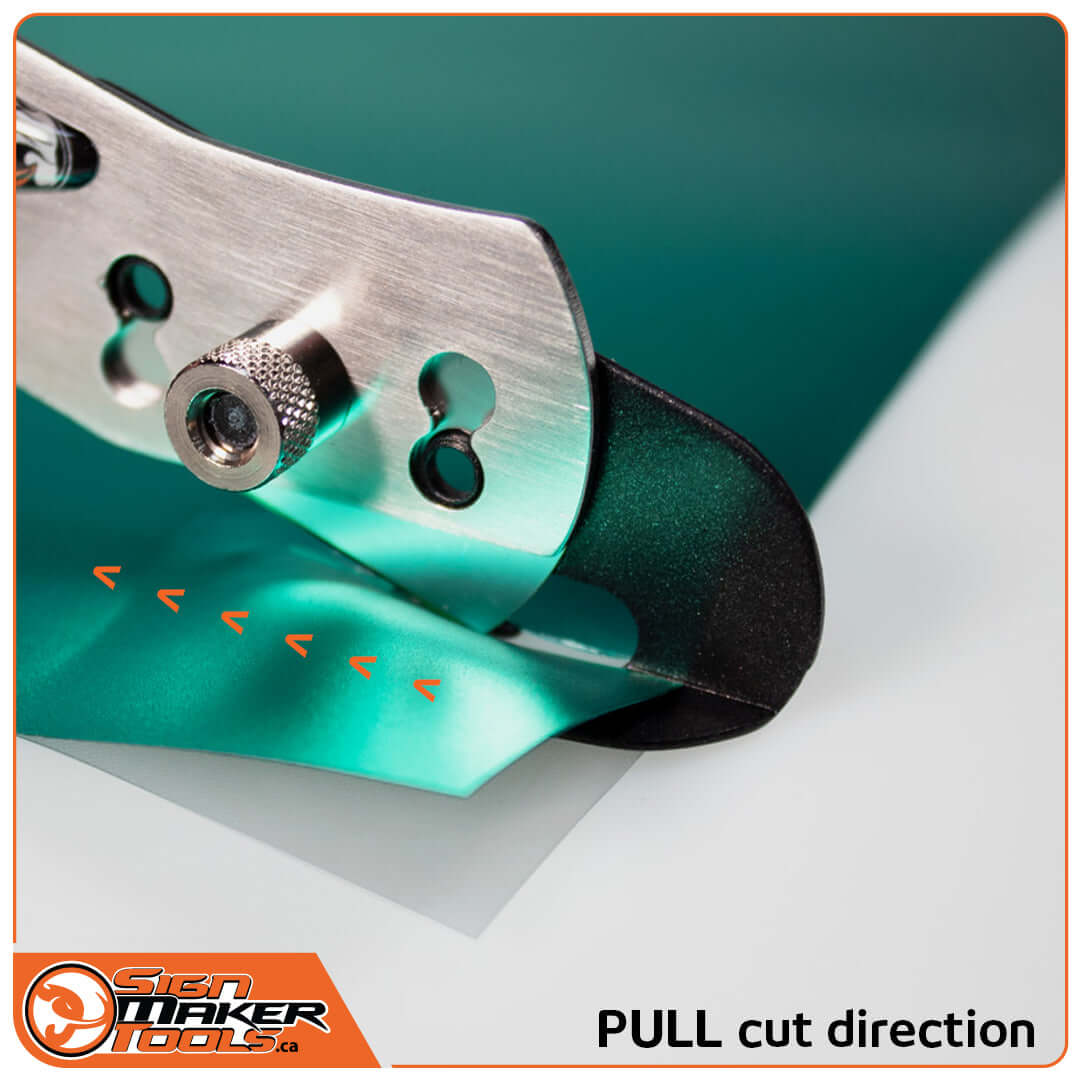 BodyGuardKnife EVO making a precise pull cut on green film