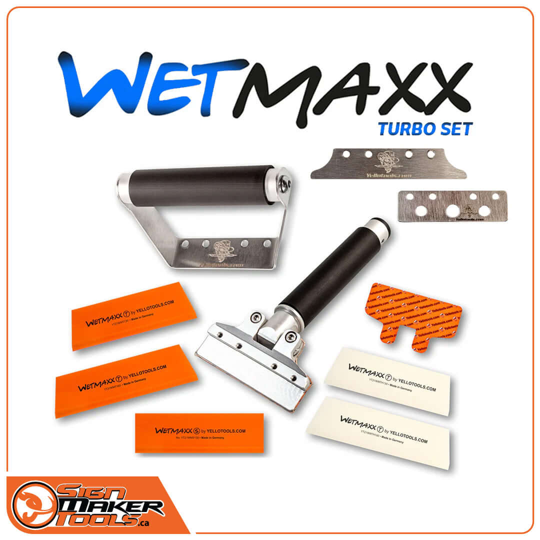 WetMaxx Turbo Set with full selection of squeegee blades, handles, and plates for film installation