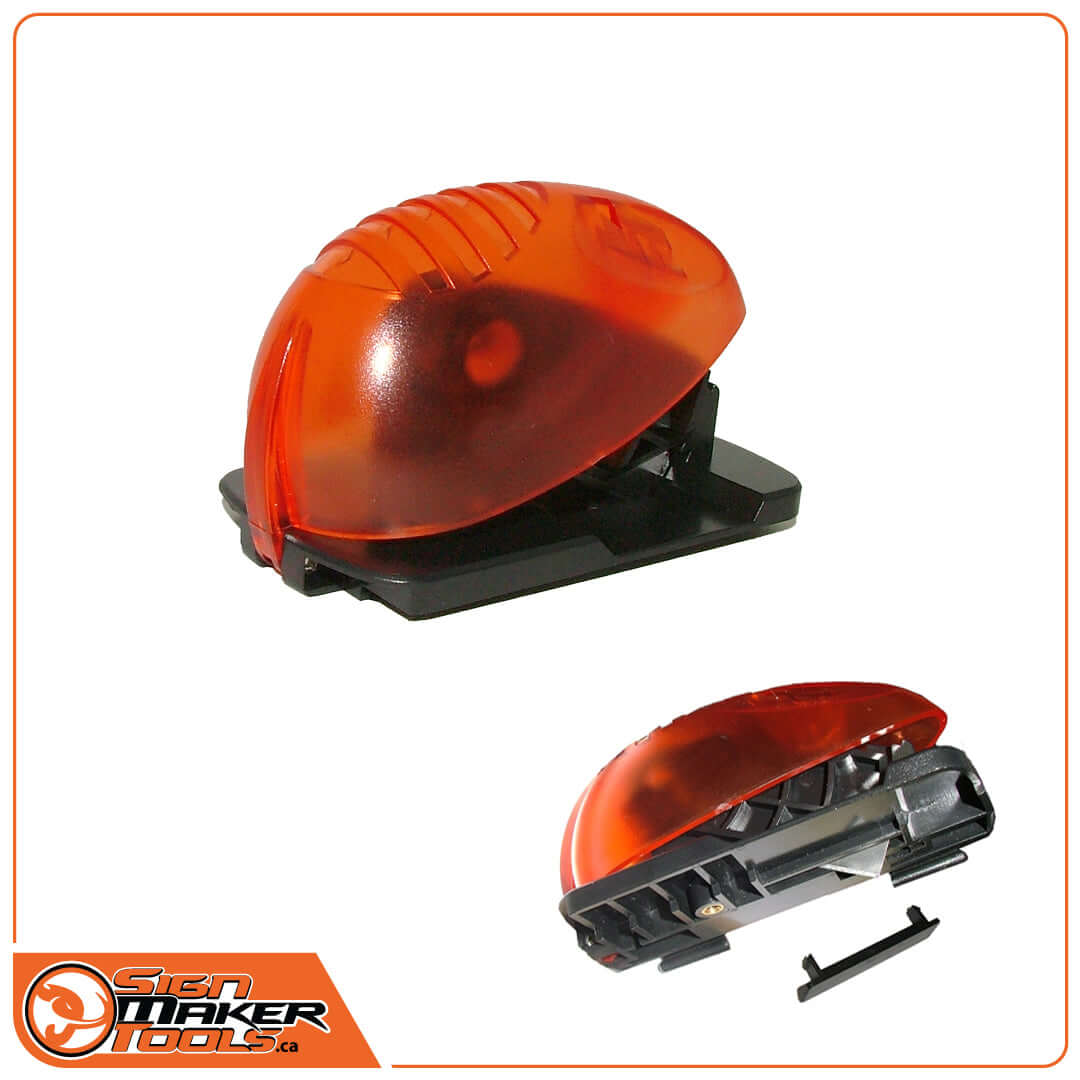 CutCoaster cutting tool with orange translucent cover and black base