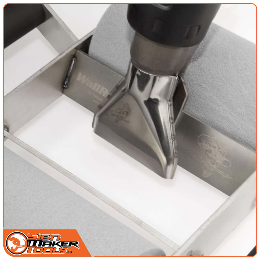 Close-up of WallRoller HOT’s stainless steel frame and wide heat gun nozzle