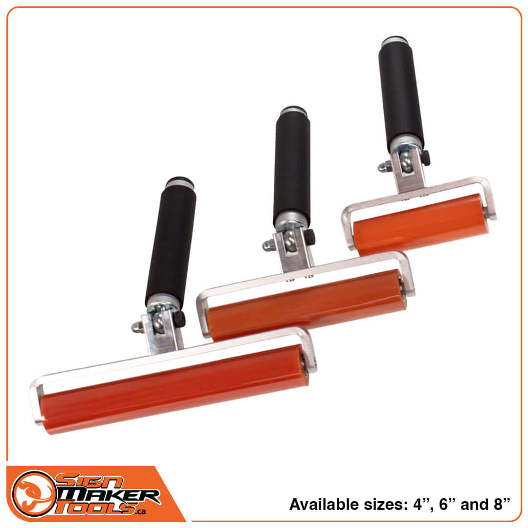 Three application rollers in 4, 6, and 8 inch sizes with ergonomic handles