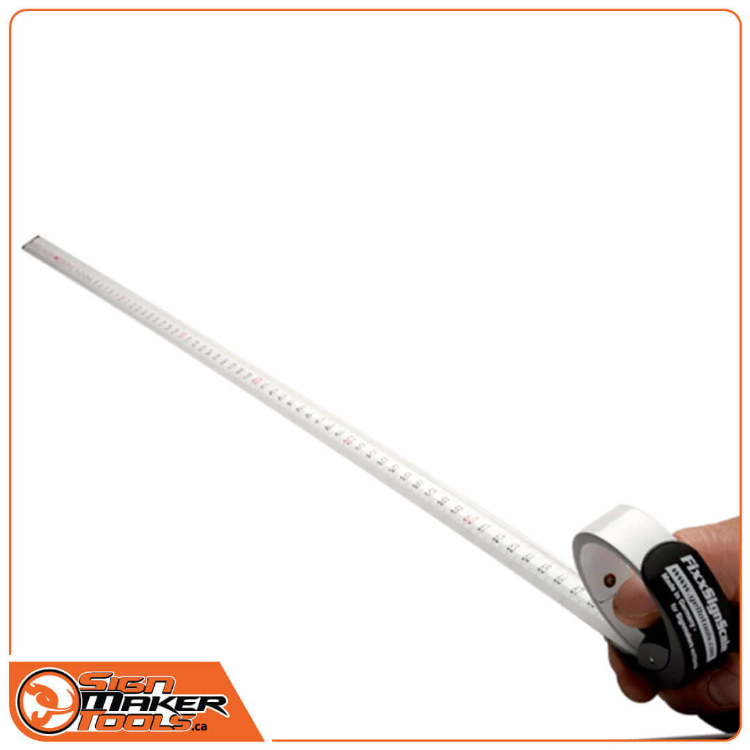 Person holding FixxSignScale tape measure fully extended to 3 meters