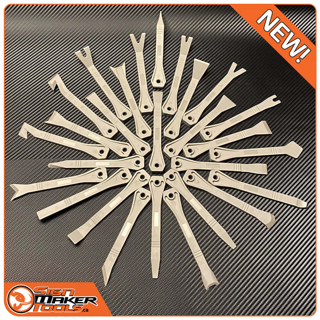 Complete 27-piece StrikerSet wedge and lever tools arranged in a fan pattern