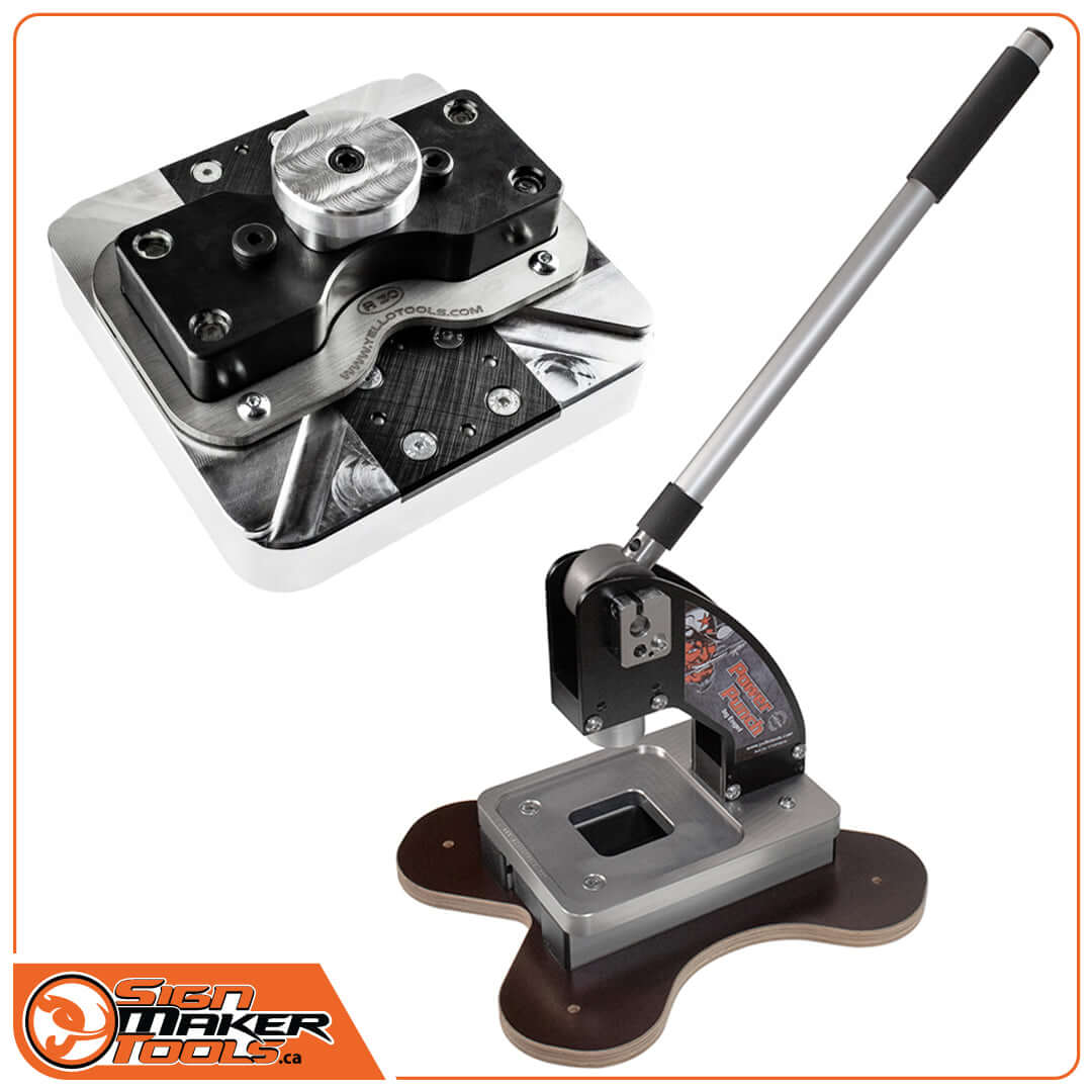 Heavy-duty PowerPunch corner radius module with two radius options for metal sign fabrication