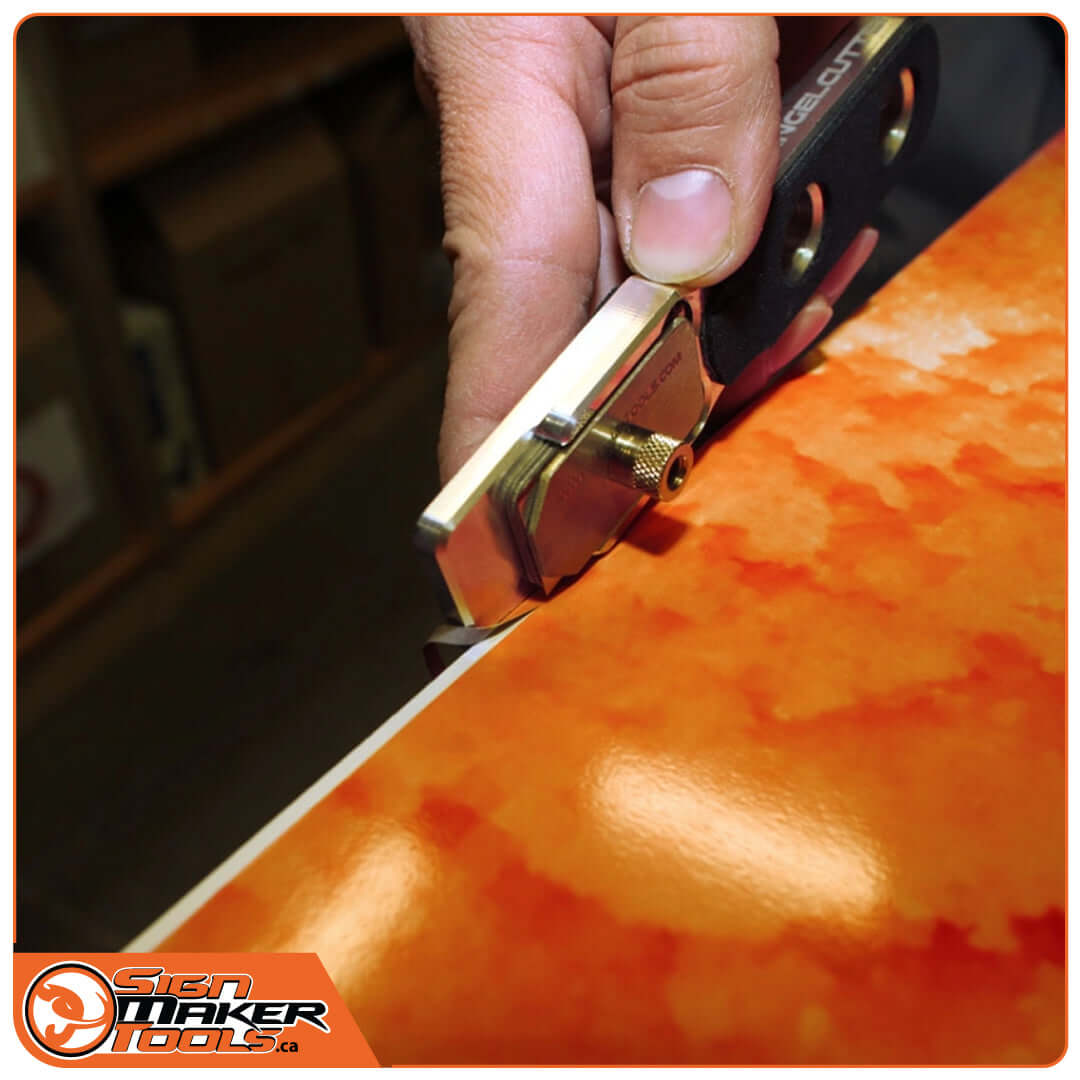 Trimming material edge with EdgeMaster Pro precision cutter