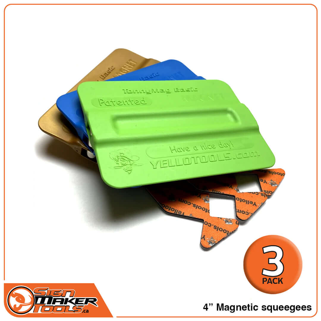 Magnetic squeegee trio set with Teflon, blue, and green squeegees, plus microfine buffers
