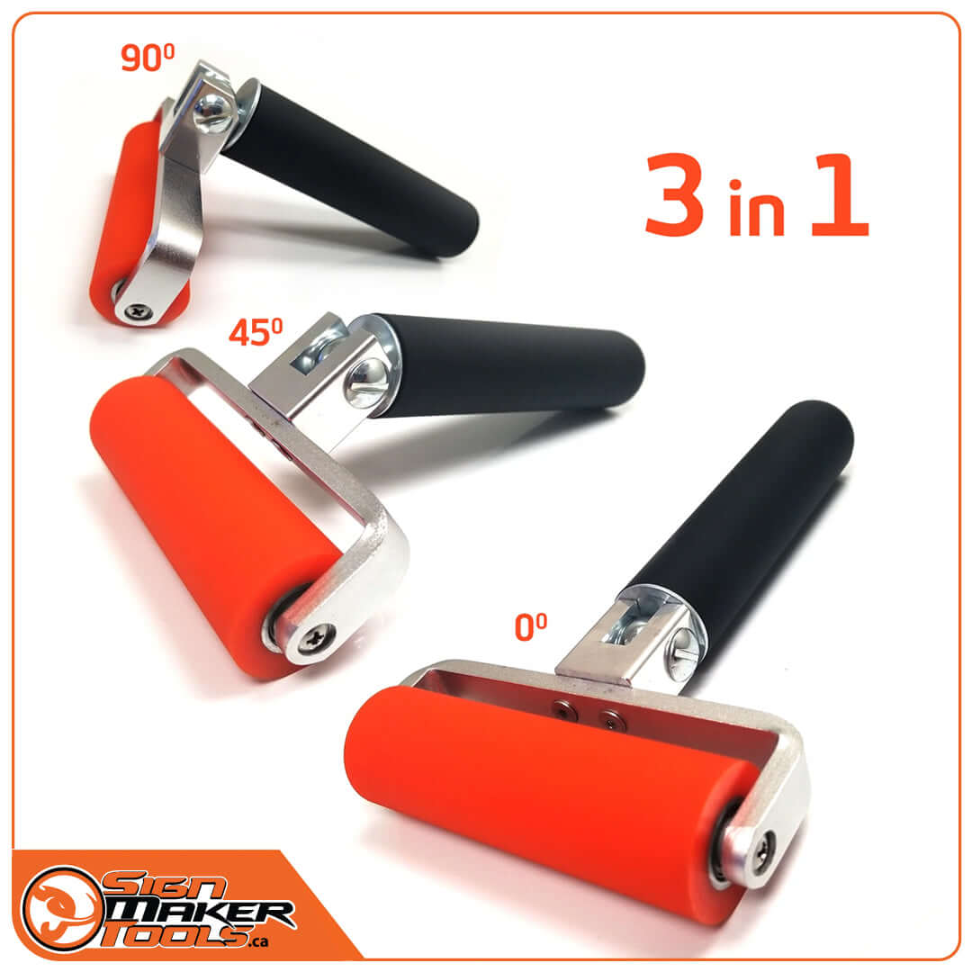 Three adjustable application rollers demonstrating 0, 45, and 90 degree handle positions