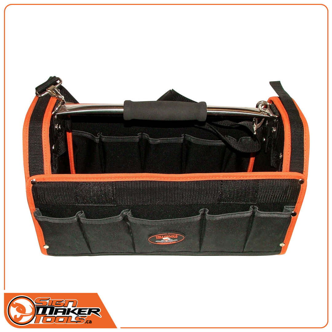 Top-down view of the Sign Maker Pro Tool Bag showing interior compartments