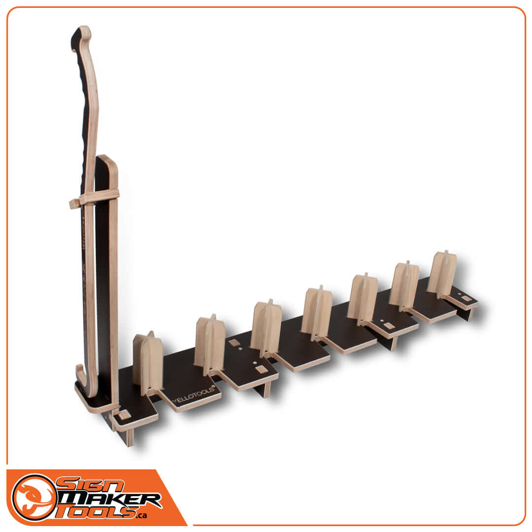 Twister Slot Stripe floor shelf with TimStick holder for vinyl rolls