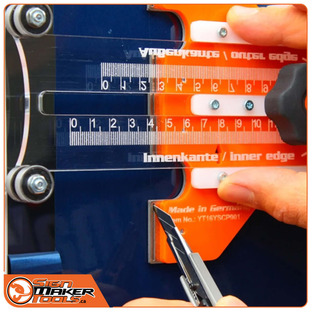 YelloSlip Cut measuring tool used for accurate marking with utility knife