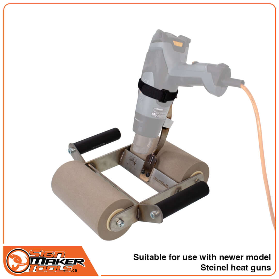 WallRoller HOT shown mounted with a Steinel heat gun for vinyl application