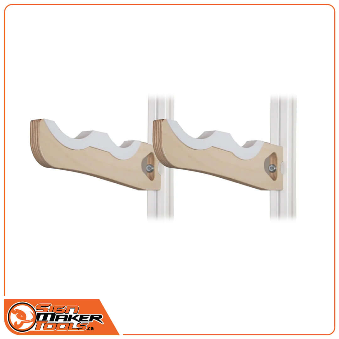 Pair of WaveHolder V-Brackets mounted, designed for media roll storage