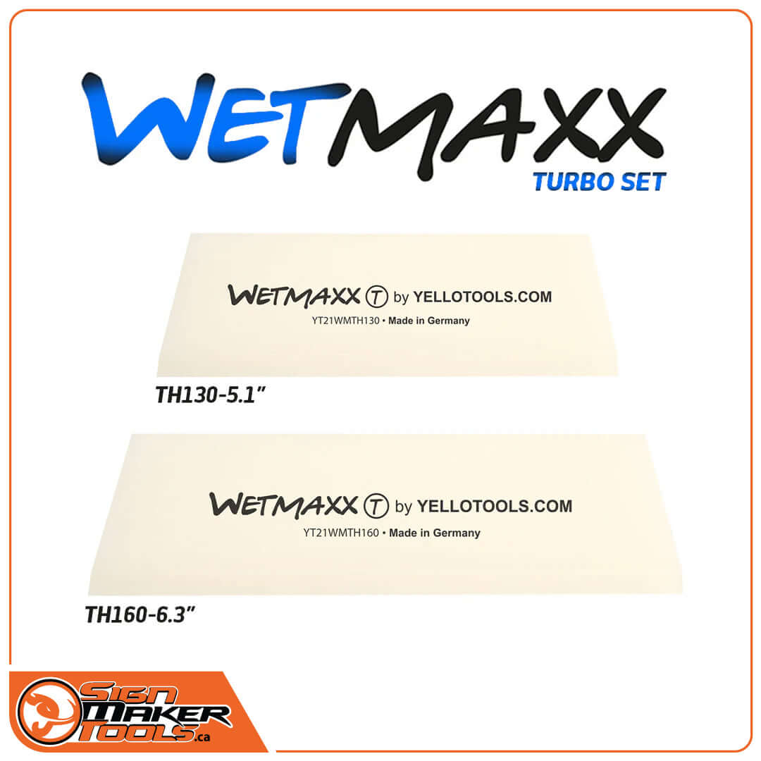 WetMaxx Turbo Set white squeegee blades in 5.1 inch and 6.3 inch hardness options
