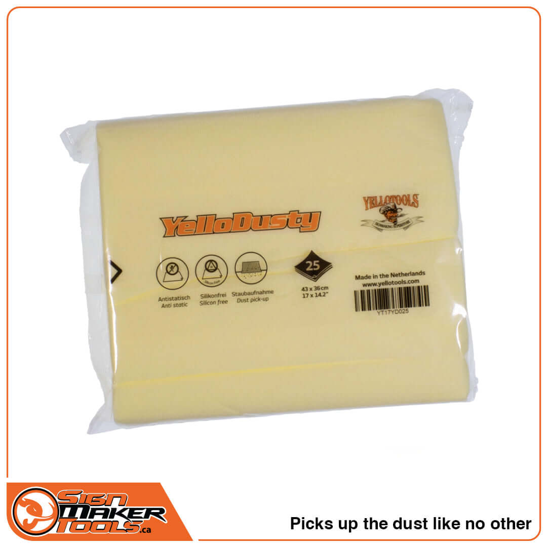 Pack of YelloDusty antistatic sign maker cloths, 25 silicone-free wipes