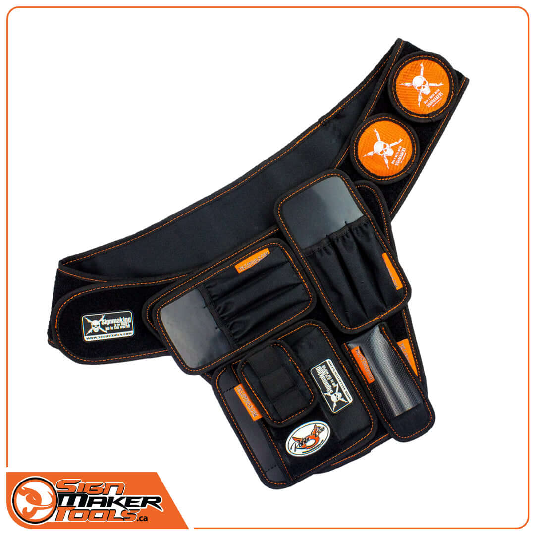 YelloGear Pro Installer Tool Belt Set in black with orange trim and multiple pouches