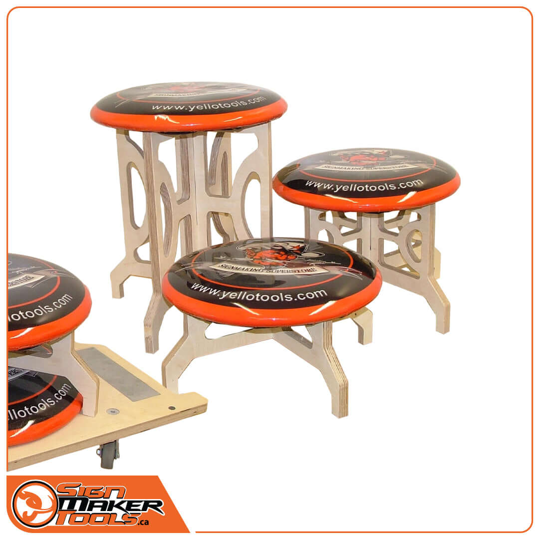 LowRider adjustable stools by Yellotools in three height options with padded seats
